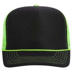 Neon Polyester Foam Front Five Panel High Crown Mesh Back Trucker Hat - Screen Printed