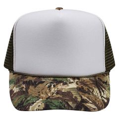 Camouflage Cotton Twill Visor Polyester Foam Front Five Panel High Crown Mesh Back Trucker Hat - Screen Printed