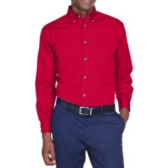 Harriton Men's Embroidered Easy Blend Long-Sleeve Twill Shirt with Stain-Release