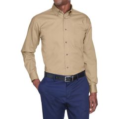 Harriton Men's Embroidered Easy Blend Long-Sleeve Twill Shirt with Stain-Release
