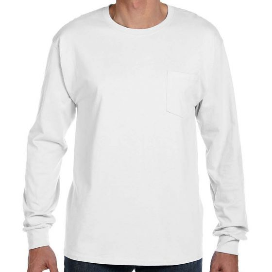 Design Custom Printed Hanes TAGLESS Long Pocket T-Shirt at BigCitySportswear