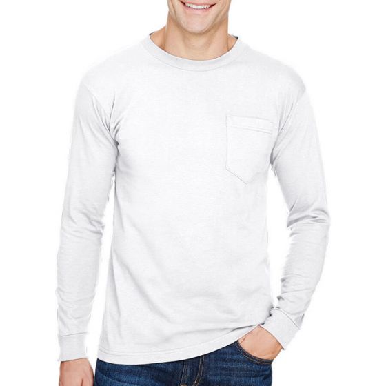 Design Printed Bayside Unisex Long Sleeve Pocket T- Shirt at BigCitySportswear