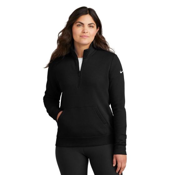 Nike Ladies Club Fleece Sleeve Swoosh 1 2 Zip Embroidered