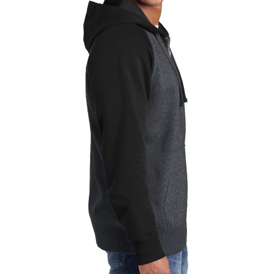 【Raucohouse】Feel raglan color block hood zip-up Men's Color Block Hoodies Long Sleeve Double-Zip Fleece