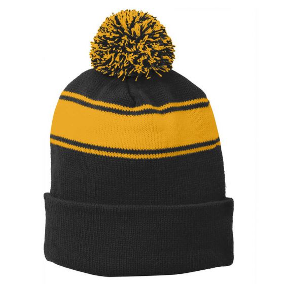 ★関税込★UMBRO★JACQUARD BIG LOGO HERITAGE POMPOM BEANIE★ Custom Sport-Tek Stripe Pom Pom Beanie - Embroidered